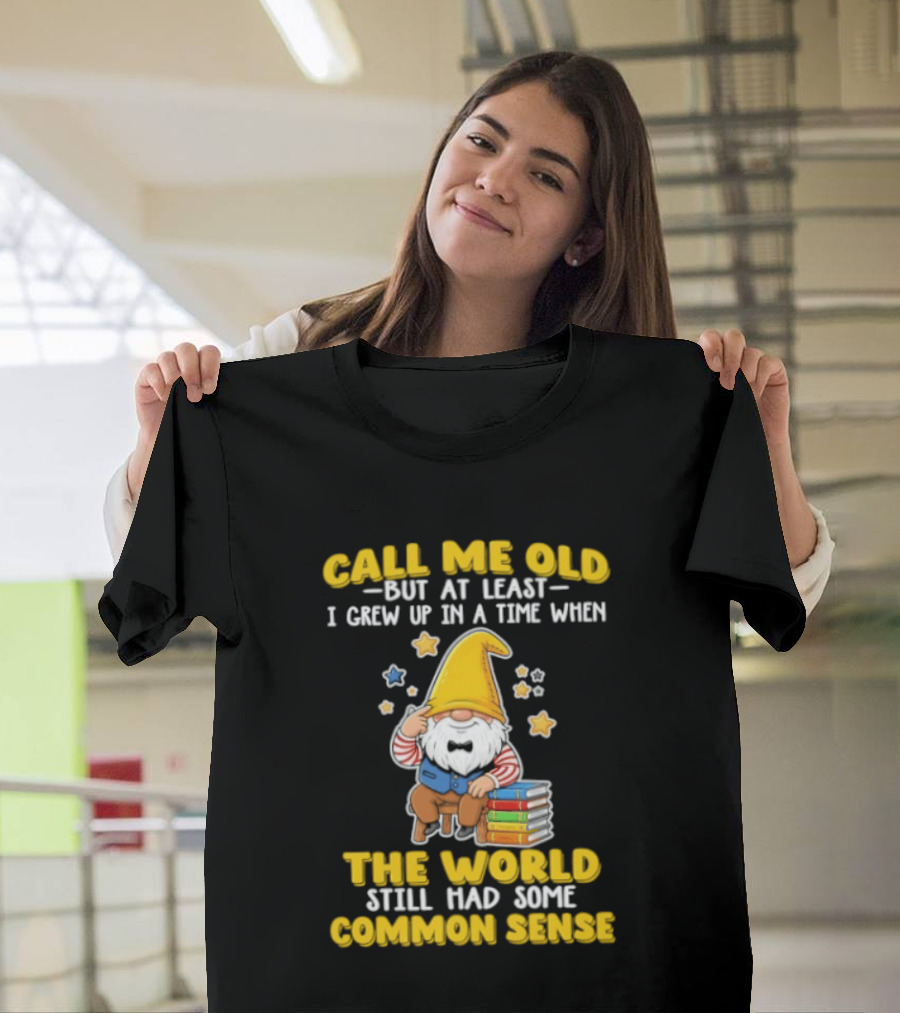 Call Me Old Gnome With Books And Stars Nostalgia For Common Sense T-Shirt