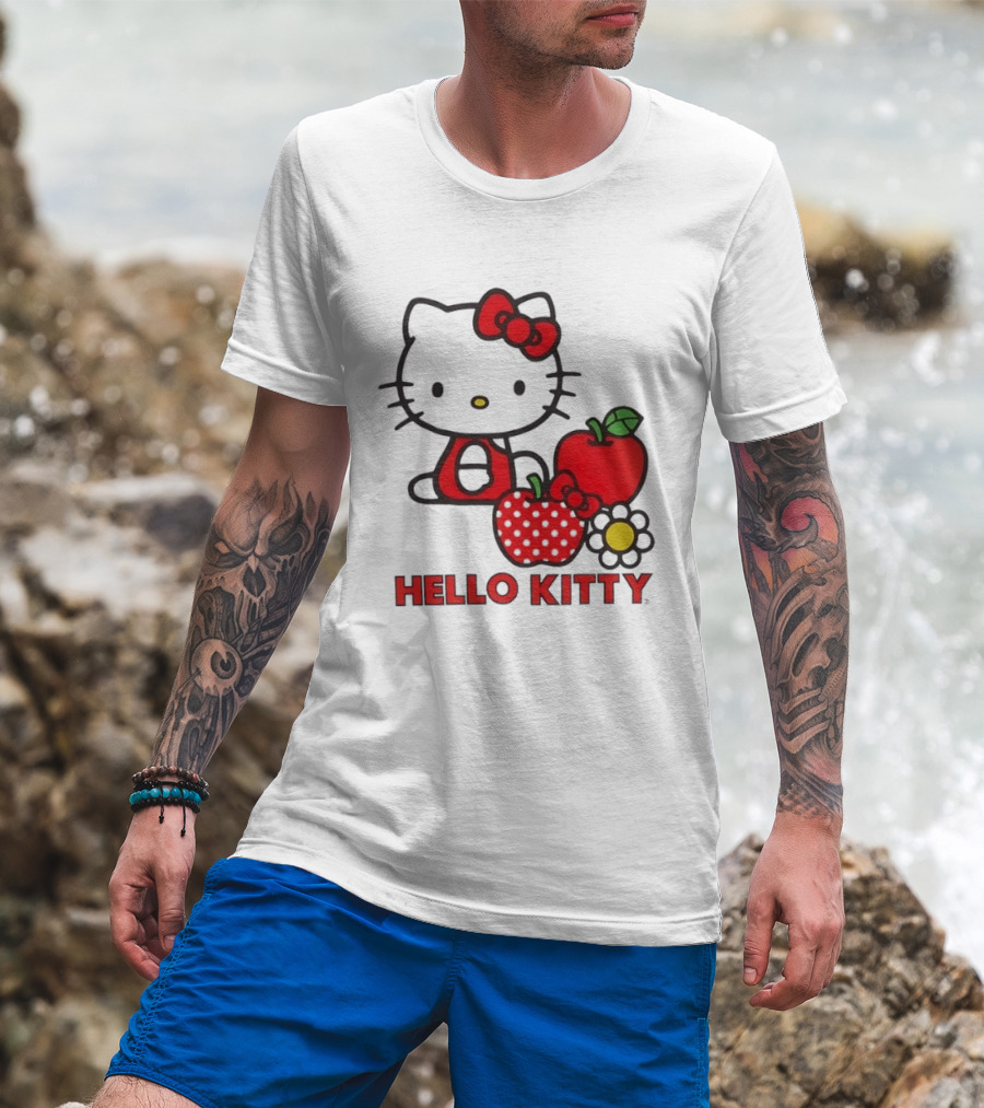 Hello Kitty Sanrio With Apples Strawberry And Flower T-Shirt