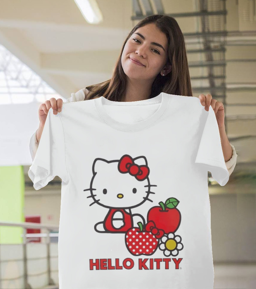 Hello Kitty Sanrio With Apples Strawberry And Flower T-Shirt