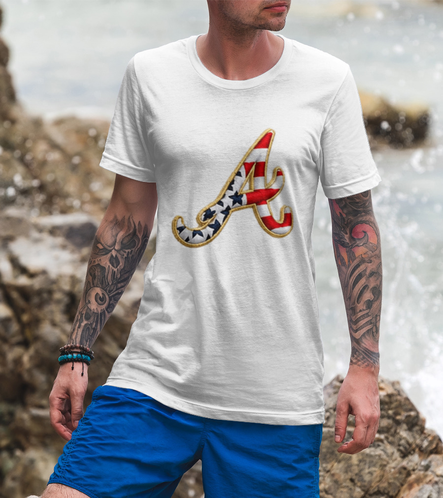America 250th Anniversary Braves Hat Patriotic Letter A Stars And Stripes T-Shirt