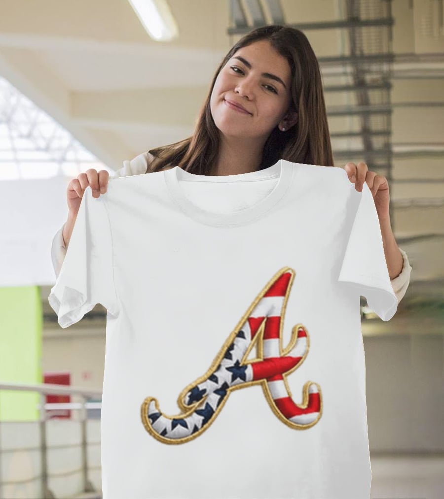 America 250th Anniversary Braves Hat Patriotic Letter A Stars And Stripes T-Shirt