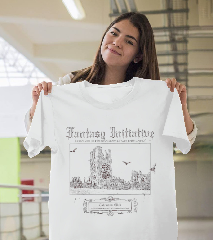Fantasy Initiative God Casts His Shadow Upon This Land Ravens Gothic Castle Scene T-Shirt