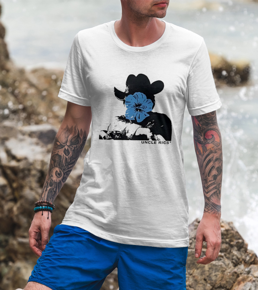 Andy Warhol Uncle Rics Blue Flower Cowboy Hat T-Shirt