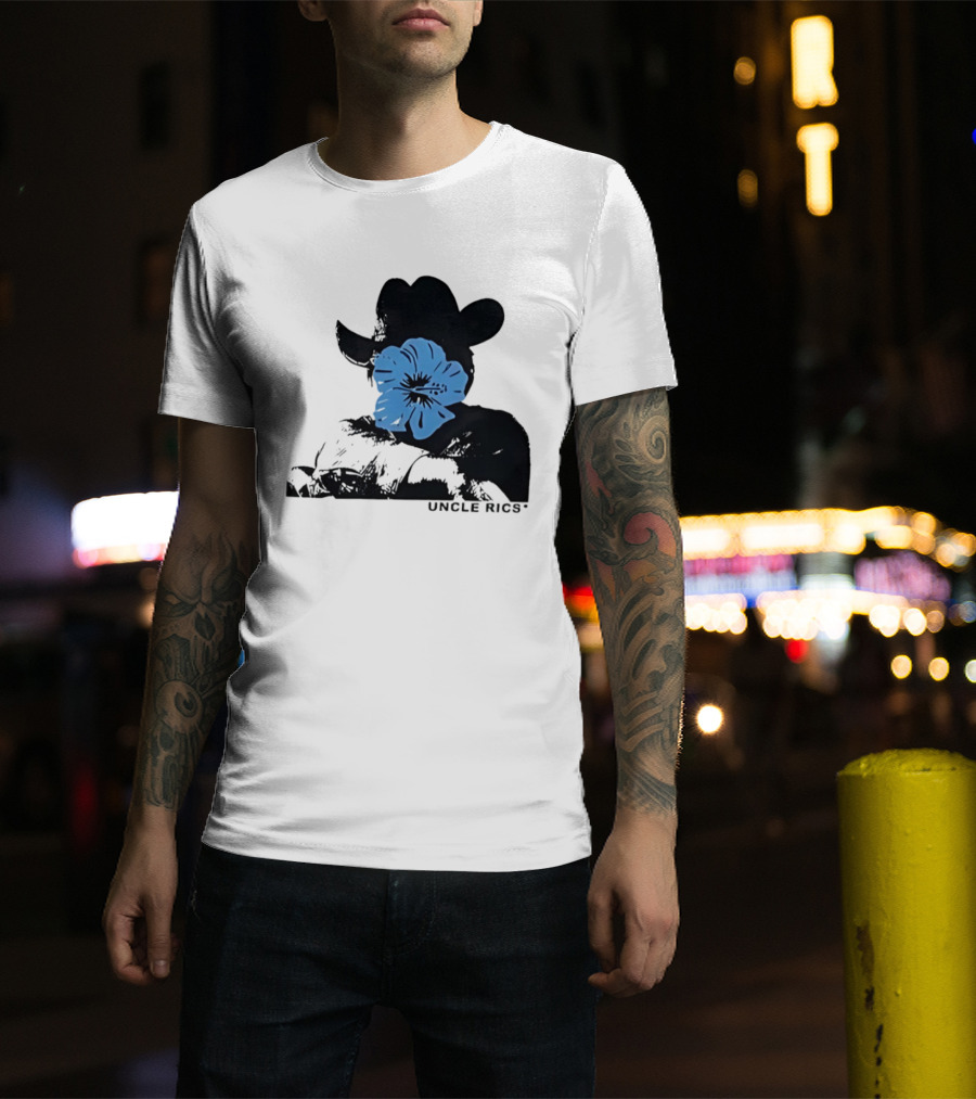 Andy Warhol Uncle Rics Blue Flower Cowboy Hat T-Shirt