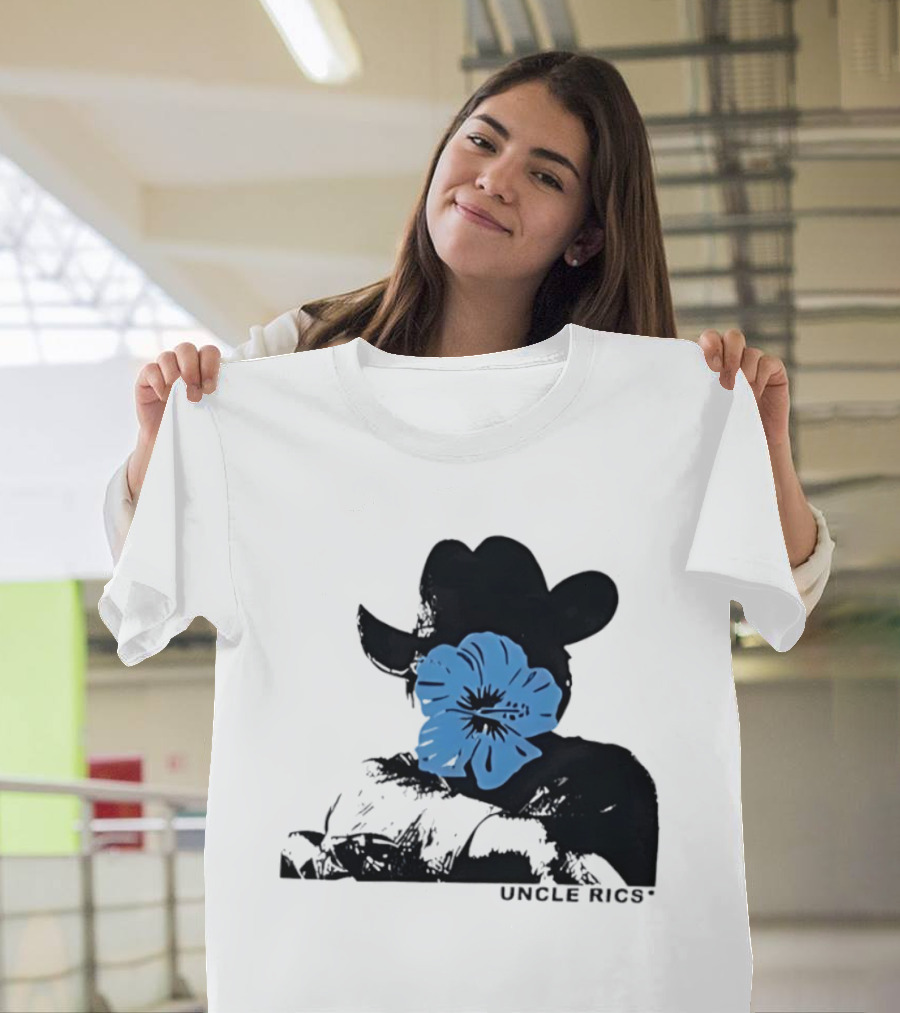 Andy Warhol Uncle Rics Blue Flower Cowboy Hat T-Shirt