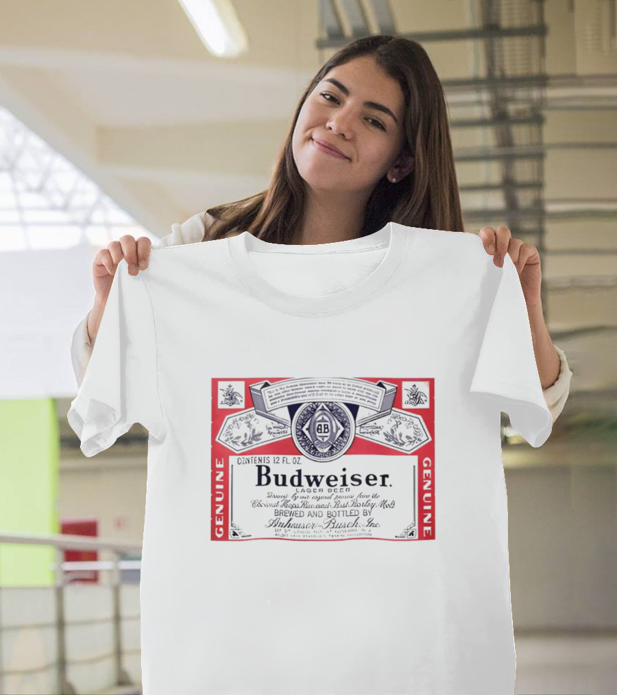 Budweiser Lager Beer Vintage Label Genuine Brew 12 FL OZ Anheuser Busch T-Shirt