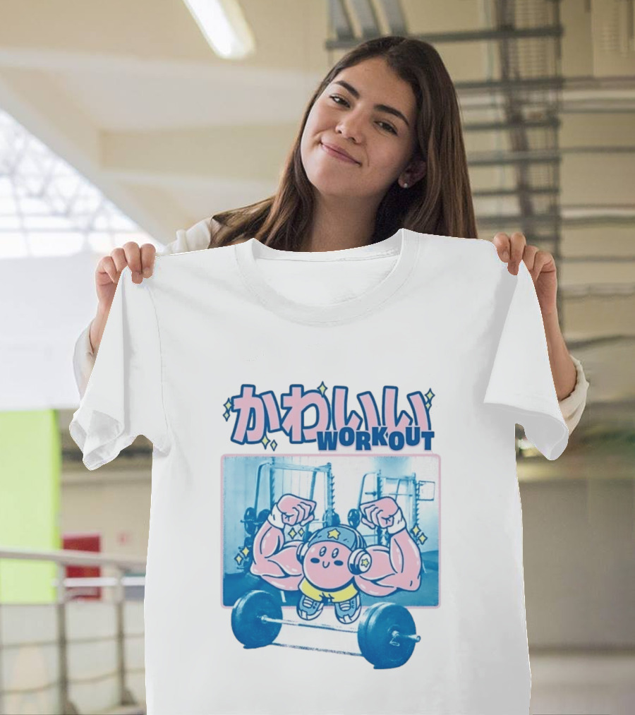 Kawaii Workout Kirby Barbell Gym Motivation T-Shirt