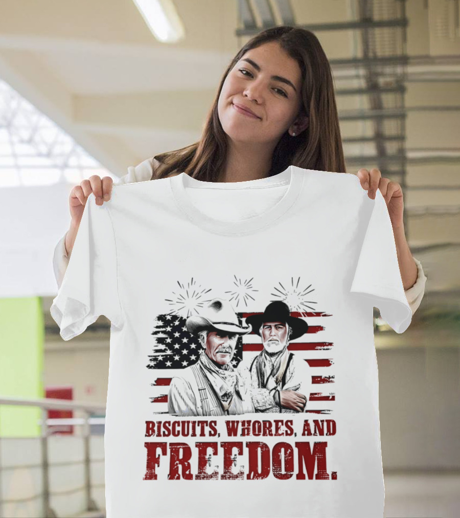 Biscuits Whores And Freedom American Flag Cowboys T-Shirt