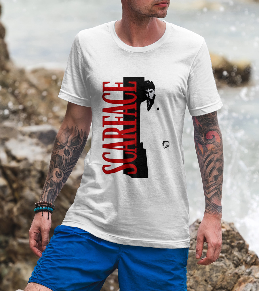 Tony Montana Scarface Movie Iconic Red Black T-Shirt