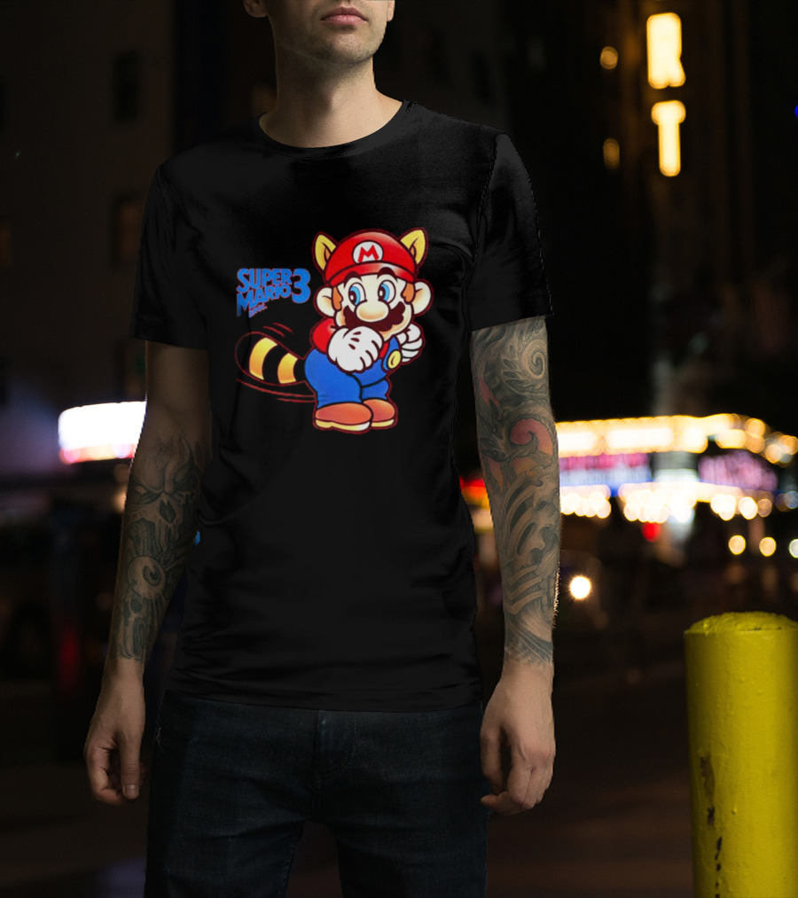 Super Mario Bros 3 Raccoon Mario Tail Whip Retro Game Nostalgia T-Shirt