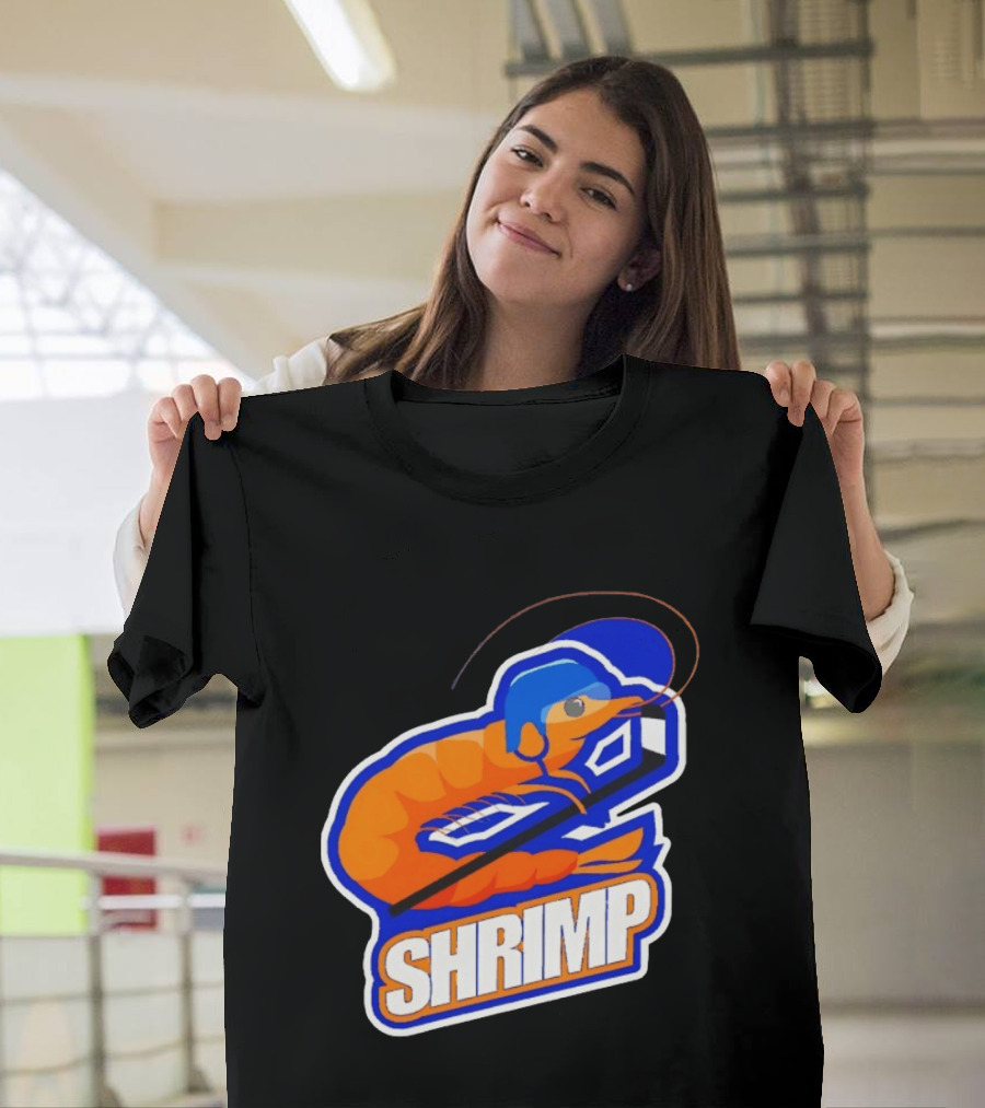 San Jose Shrimp Hockey Team Logo With Hockey Stick And Helmet T-Shirt