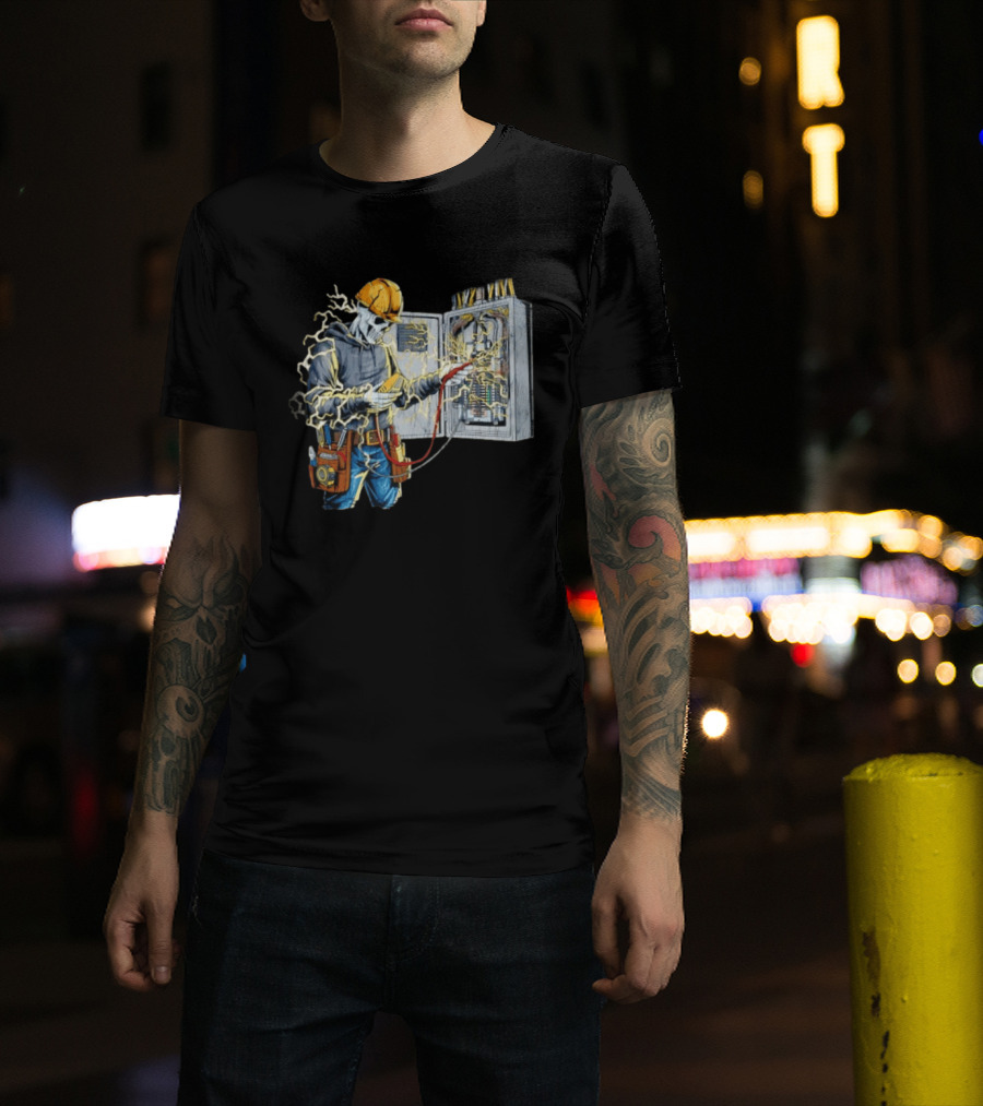 Skeleton Electrician Hard Hat Voltage Sparks T-Shirt