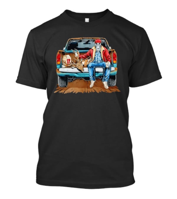 Skeleton Cowboy With Deer Antlers Truck Scene T-Shirt