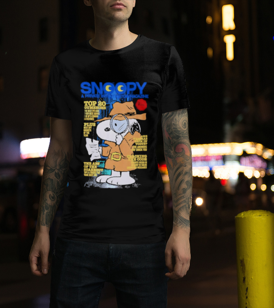 Snoopy Top 20 Clues Uncover Mystery Solved Peanuts Detective Investigator T-Shirt