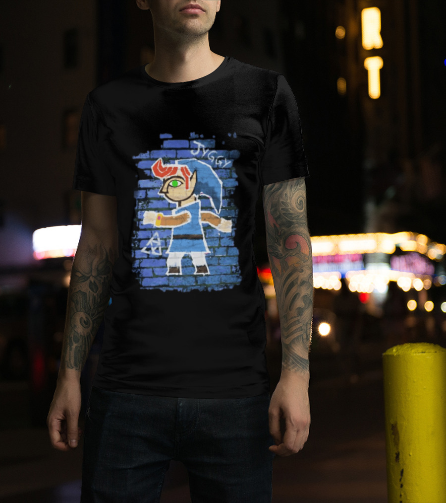 Jyggy ALBJ Character With Triforce On Blue Brick T-Shirt