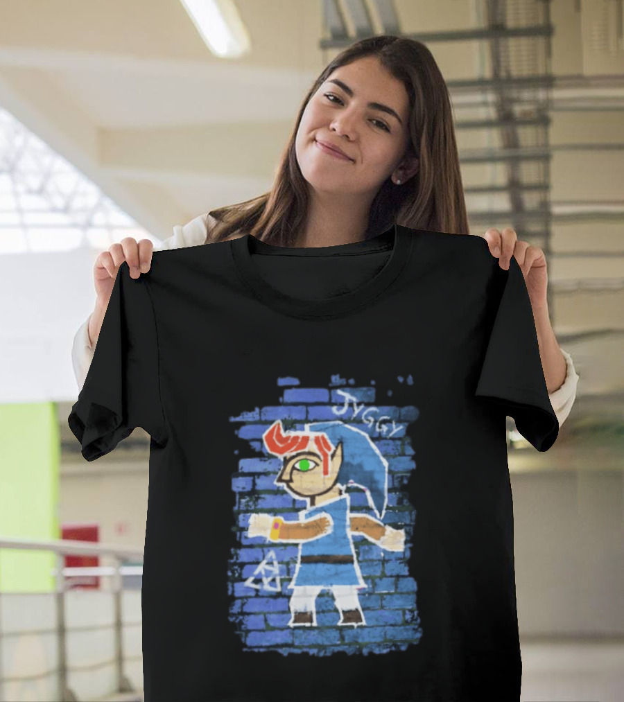 Jyggy ALBJ Character With Triforce On Blue Brick T-Shirt
