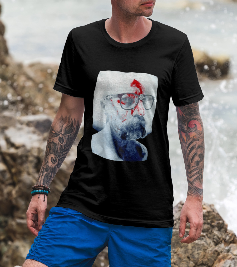 Bald Man With Bloody Beard And Skull Glasses T-Shirt