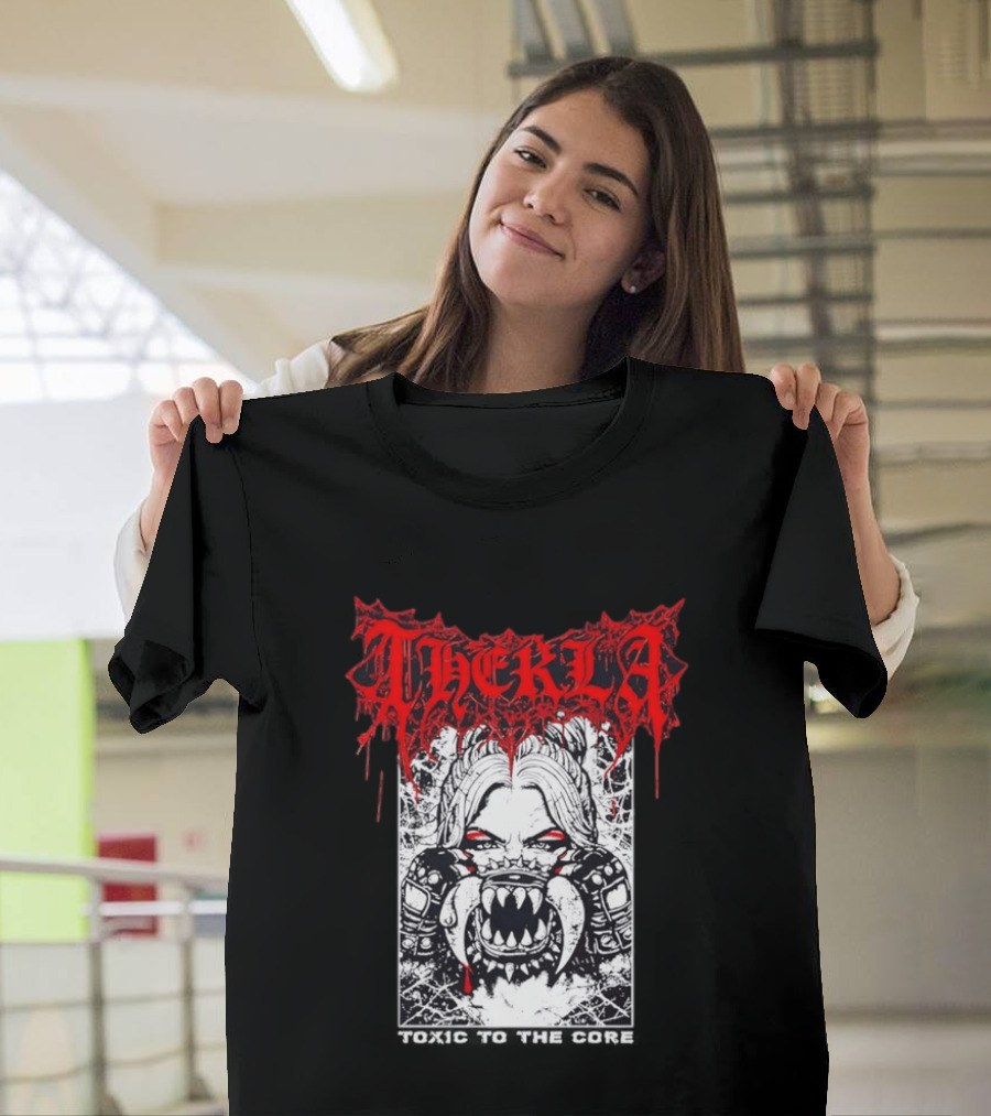 Therkla Toxic To The Core Female Demon Mouth Red Eyes Dripping Blood T-Shirt