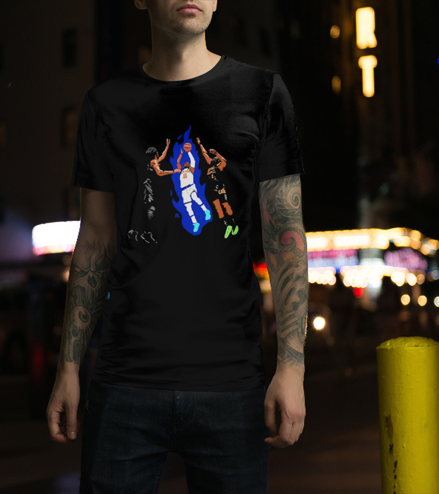 New York 11 Basketball Player Blue Flames Action Scene T-Shirt