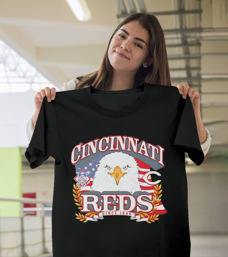 Cincinnati Reds National League Eagle American Flag Since 1869 T-Shirt