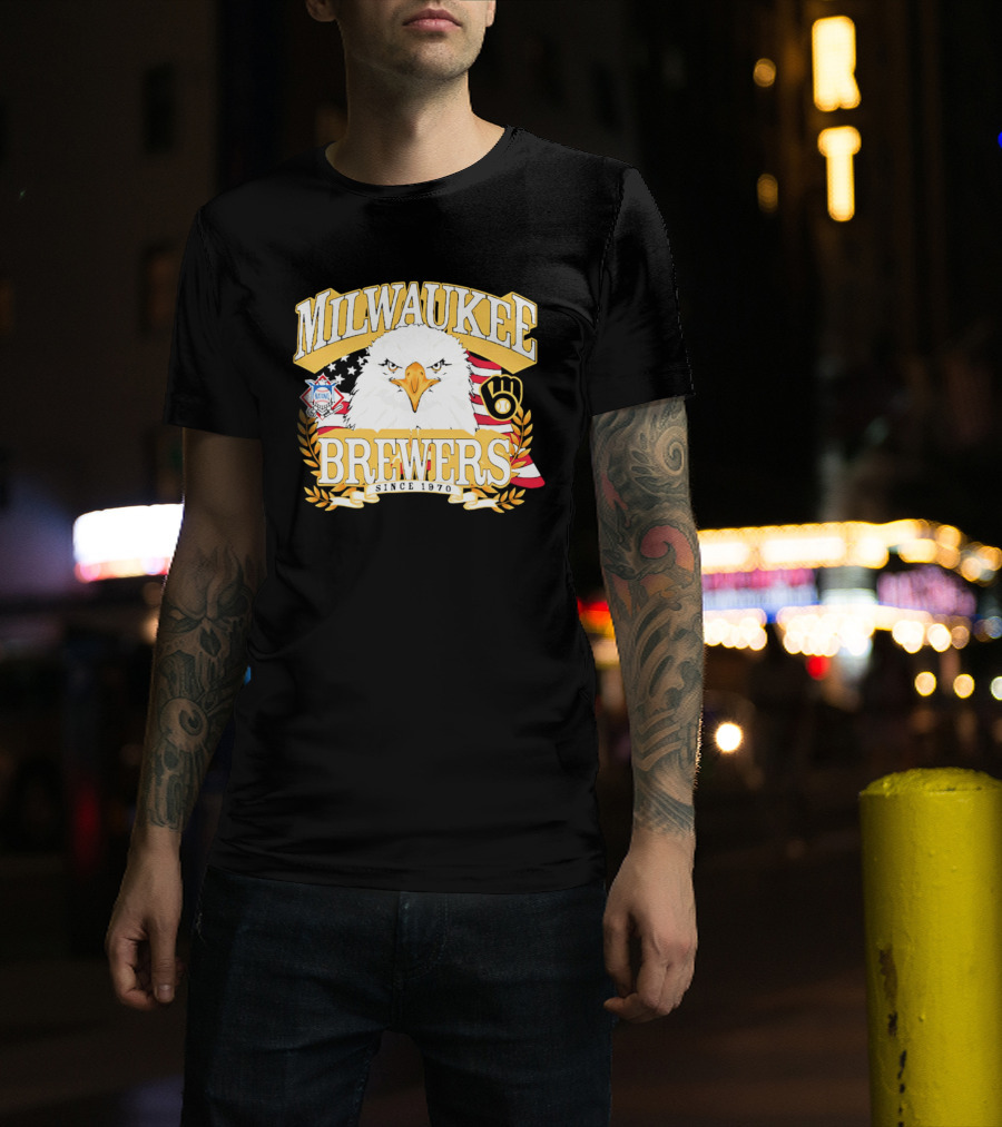 Milwaukee Brewers Eagle American Flag 250th Celebration T-Shirt
