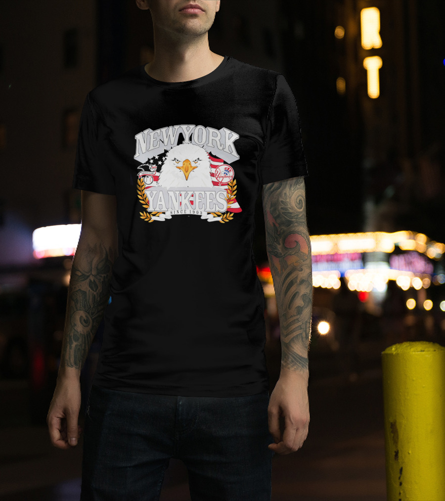 New York Yankees Americana Eagle Celebrating USA Flag With Baseball T-Shirt