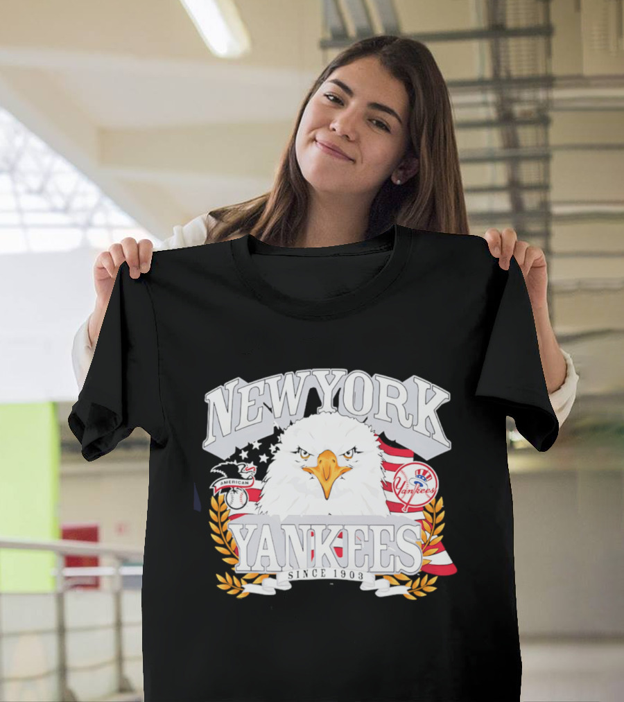 New York Yankees Americana Eagle Celebrating USA Flag With Baseball T-Shirt