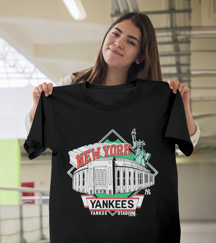 New York Yankees Yankee Stadium Facade Statue Of Liberty T-Shirt