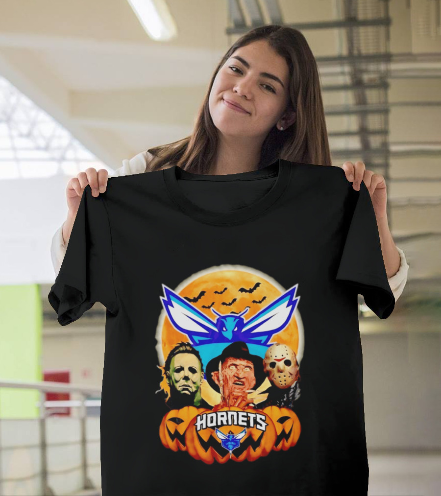 Halloween Horror Characters Freddy Jason Michael Myers Charlotte Hornets T-Shirt
