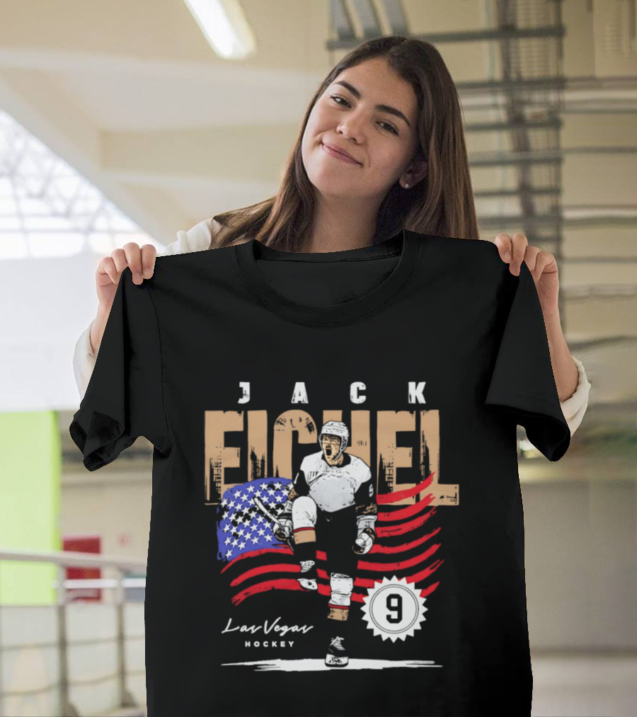 Jack Eichel 9 USA Flag Las Vegas Hockey 2026 T-Shirt