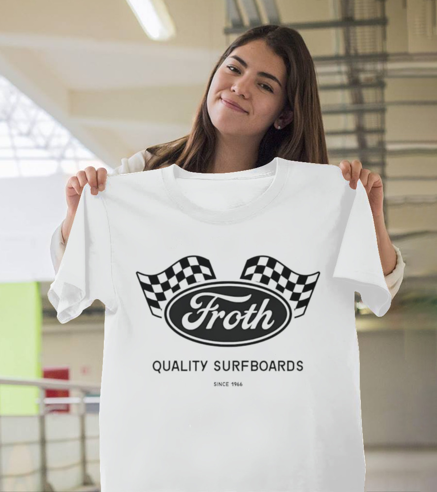 Froth Quality Surfboards Checkered Flag 1966 T-Shirt