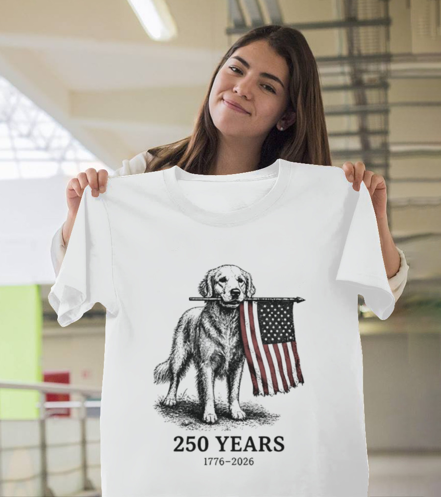 Golden Retriever American Flag 250 Years 1776 2026 T-Shirt