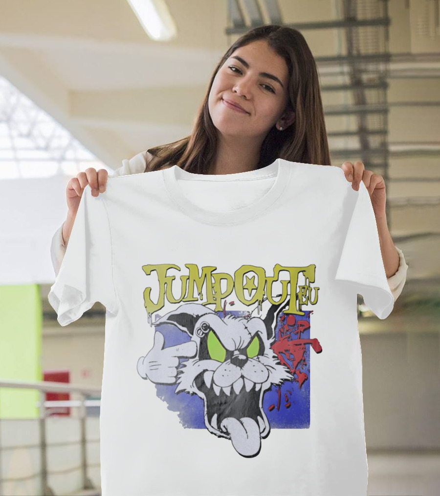 Jumpouteu Pop Culture Cat Creature Teeth Tongue Glove Eyes T-Shirt