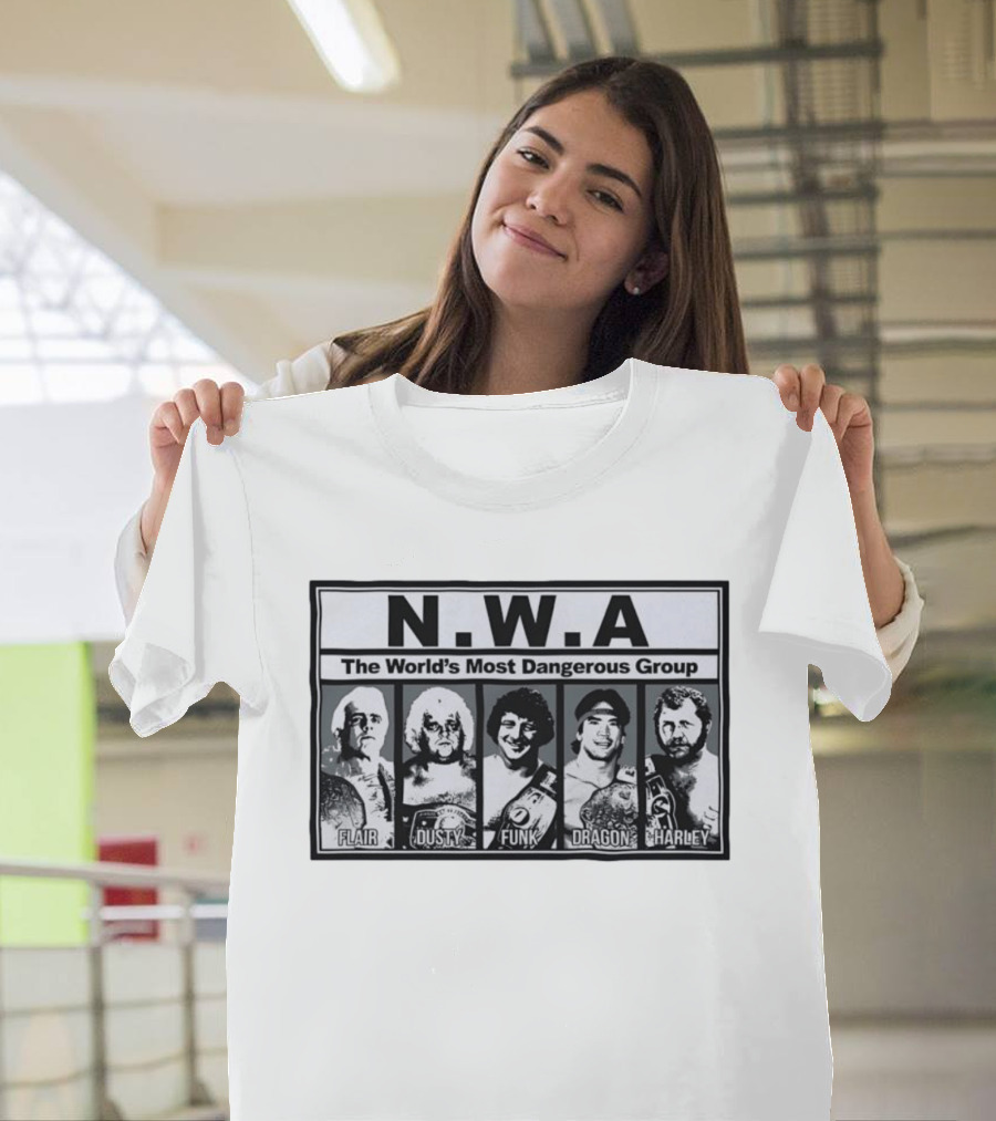 NWA The World's Most Dangerous Group Flair Dusty Funk Dragon Harley T-Shirt