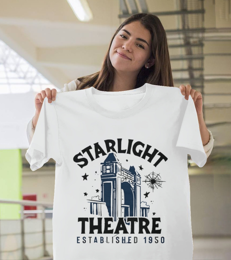 Starlight Theatre Established 1950 Vintage Architectural Landmark With Stars And Tower Scene T-Shirt