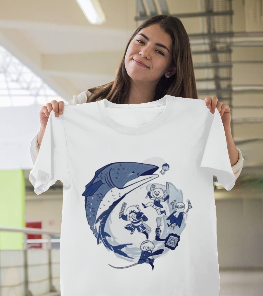 NieR Automata 2B Fishing Cooking Game Characters Wave T-Shirt