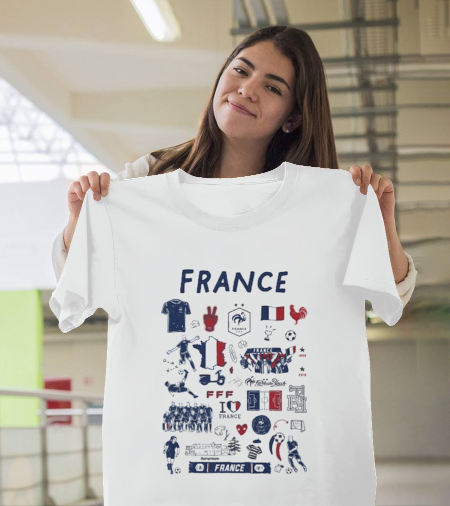 France National Team Vive La Fete Women's Impressions I Heart France Football Rooster Peace V Marque Repere Block Letters FFF T-Shirt