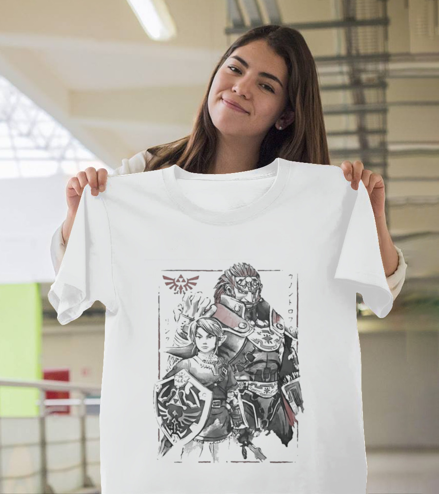 Legend Of Zelda Link Ganondorf Japanese Sumi Art Hyrule Crest T-Shirt
