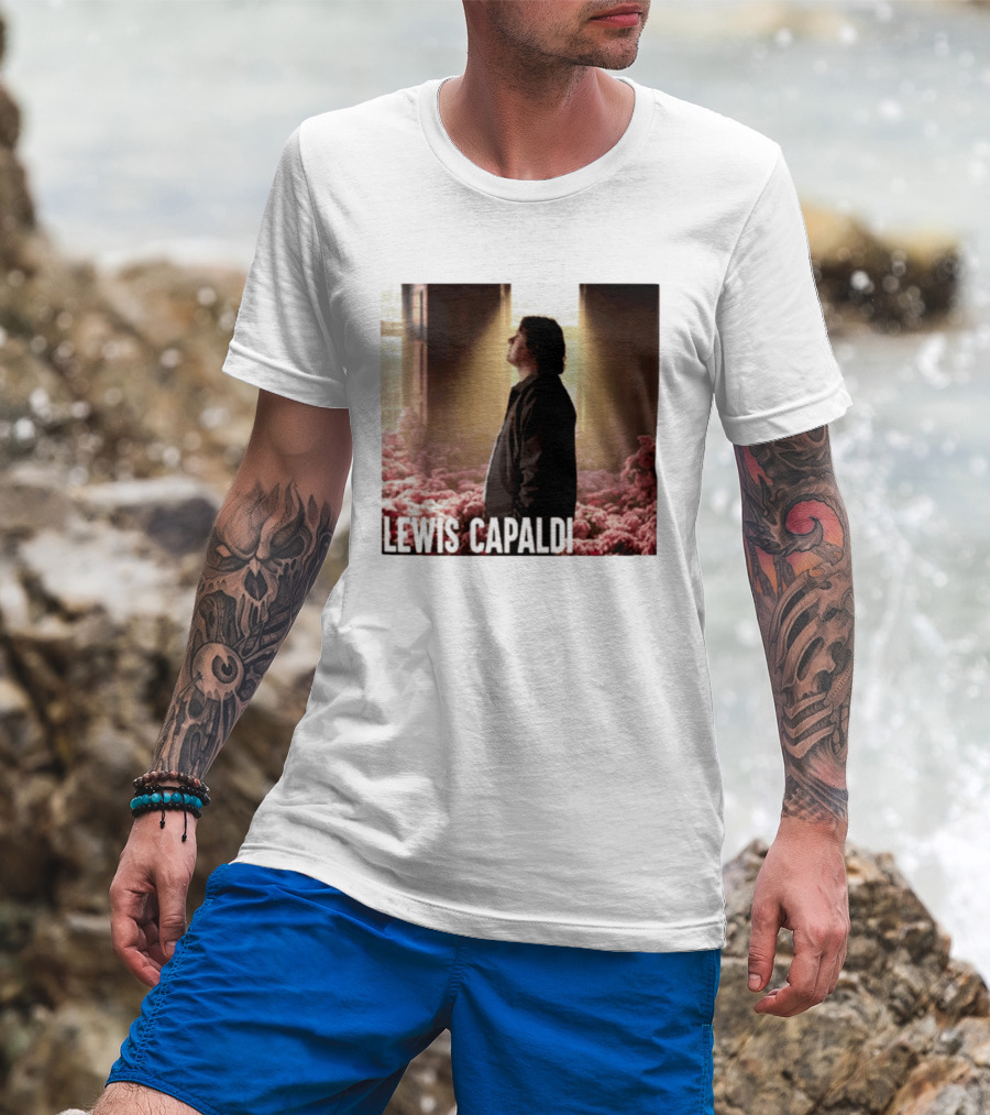 Lewis Capaldi Standing In Floral Scene With Sunlight In Concert Photo T-Shirt