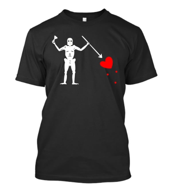 Skeleton With Spear And Heart Symbol Edward Blackbeard Teach T-Shirt