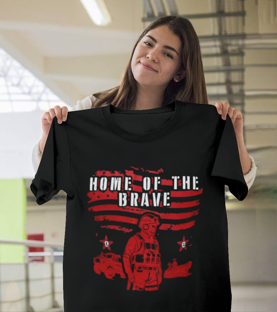 Home Of The Brave Soldier With Stars And Stripes T-Shirt