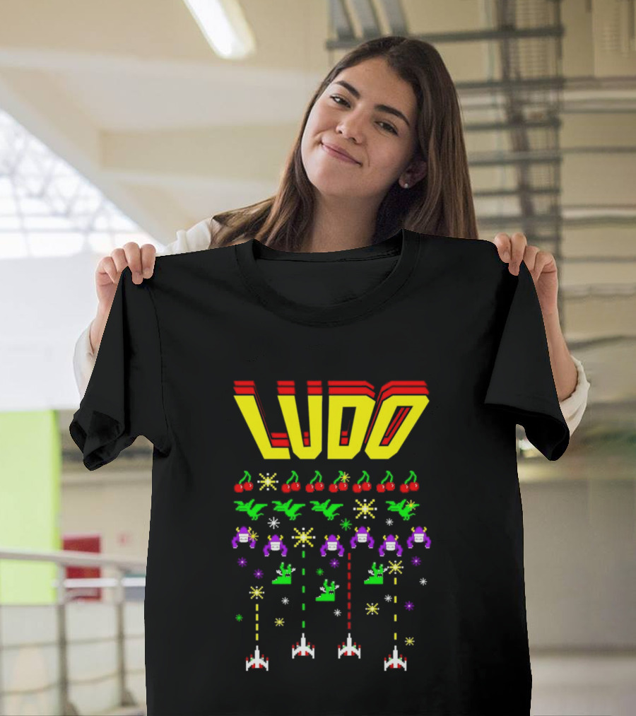 Ludo Arcade Halludoween 2026 Retro Gaming Cherries Spaceships T-Shirt