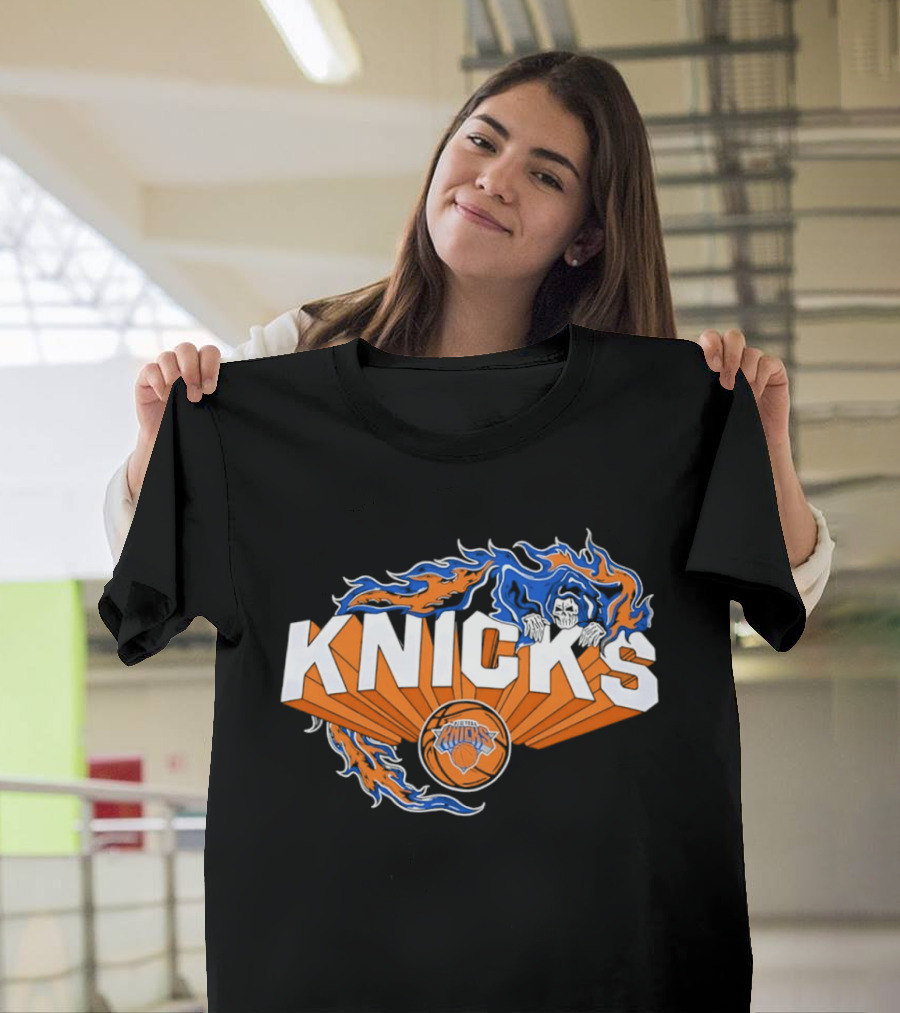 Knicks Basketball Team Flame Graphic New York Knicks NBA T-Shirt
