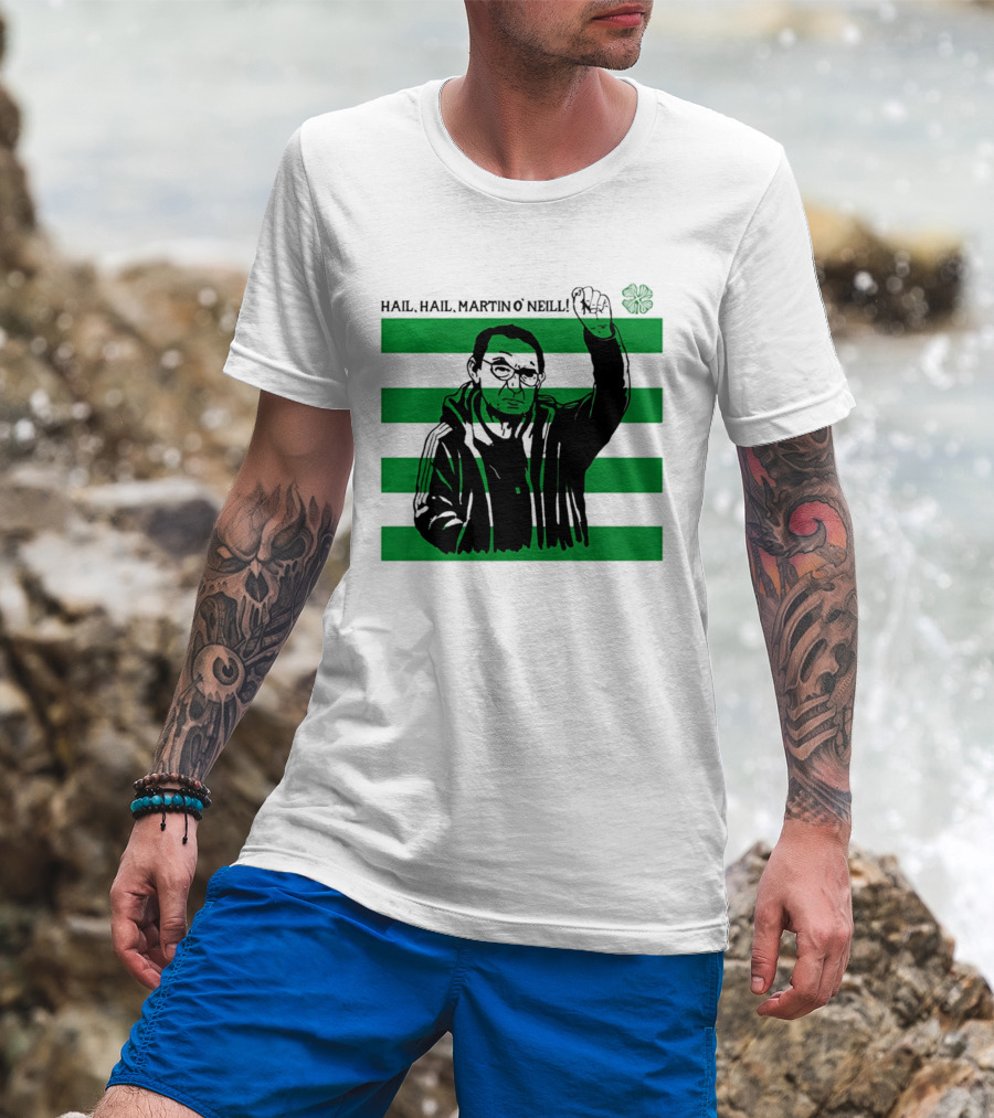 Hail Hail Martin O Neill Iconic Gesture Four Leaf Clover Stripes T-Shirt