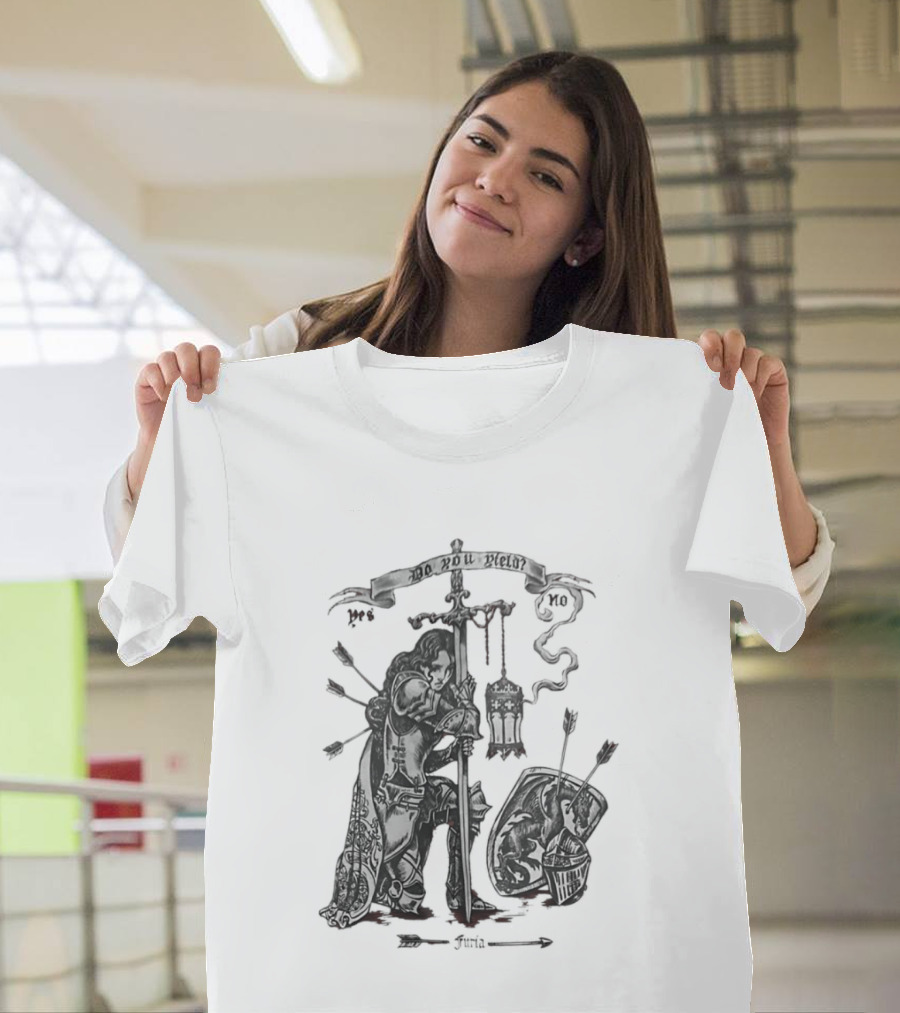 Knight Sword Shield Arrows Lantern Helmet Furia Do You Yield Yes No T-Shirt