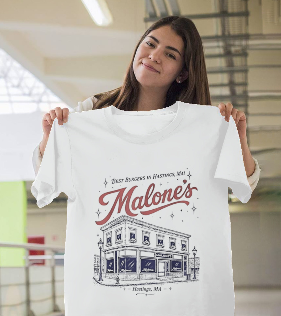 Malones Best Burgers In Hastings MA Retro Building T-Shirt