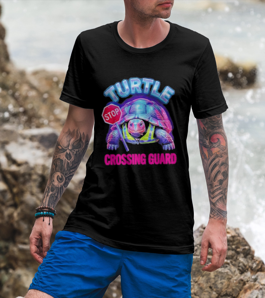 Turtle Stop Crossing Guard Neon Vibe T-Shirt