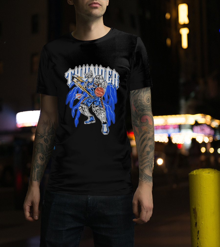 THUNDER Viking Skeleton NBA Basketball Player OKC Oklahoma City T-Shirt