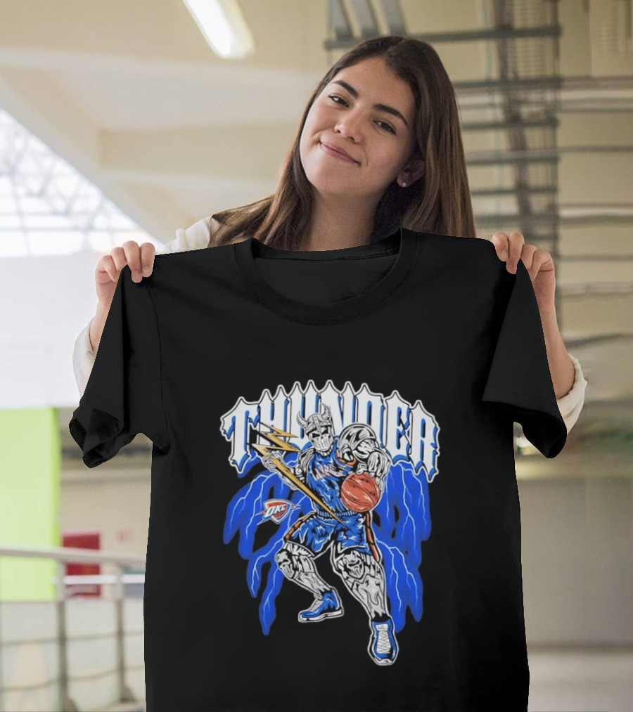 THUNDER Viking Skeleton NBA Basketball Player OKC Oklahoma City T-Shirt