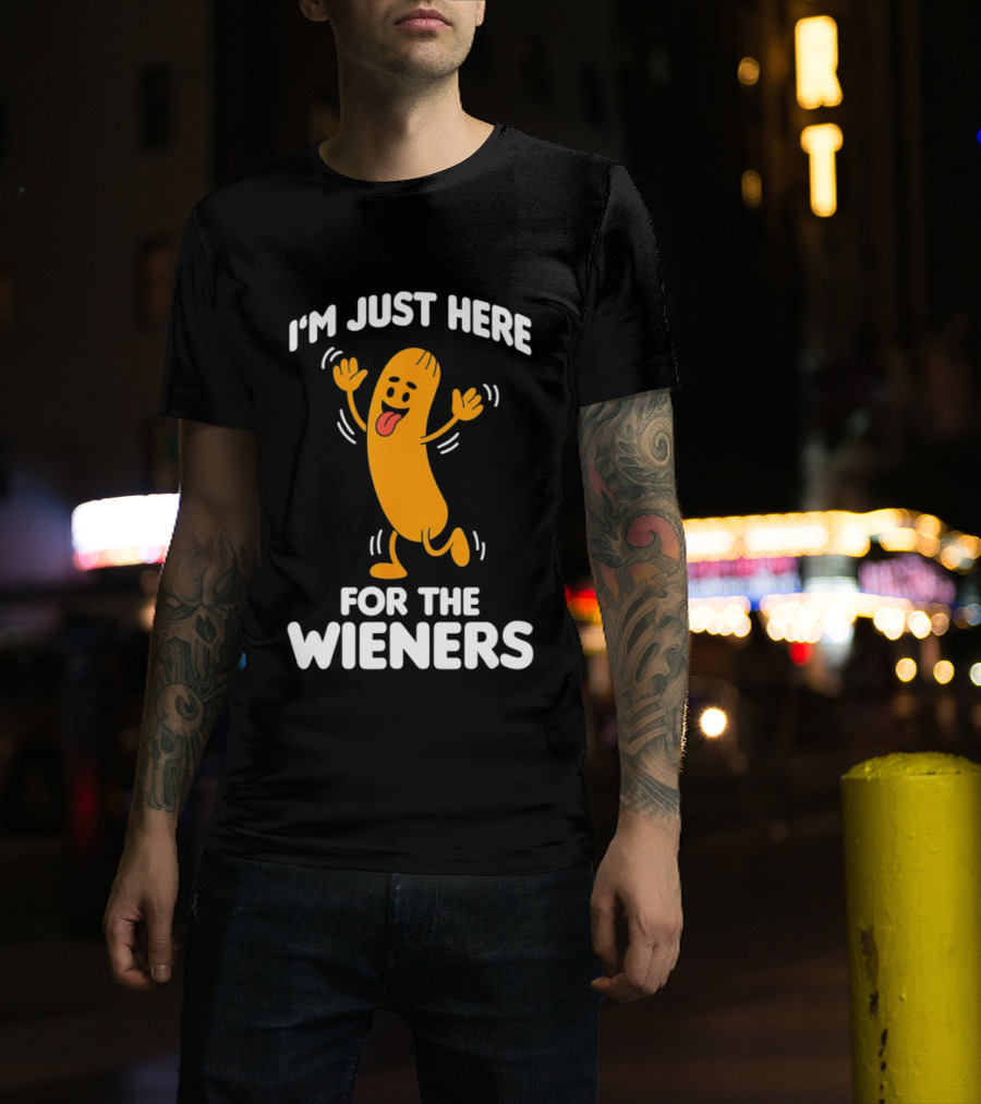 I'm Just Here For The Wieners Funny Sausage Cartoon T-Shirt